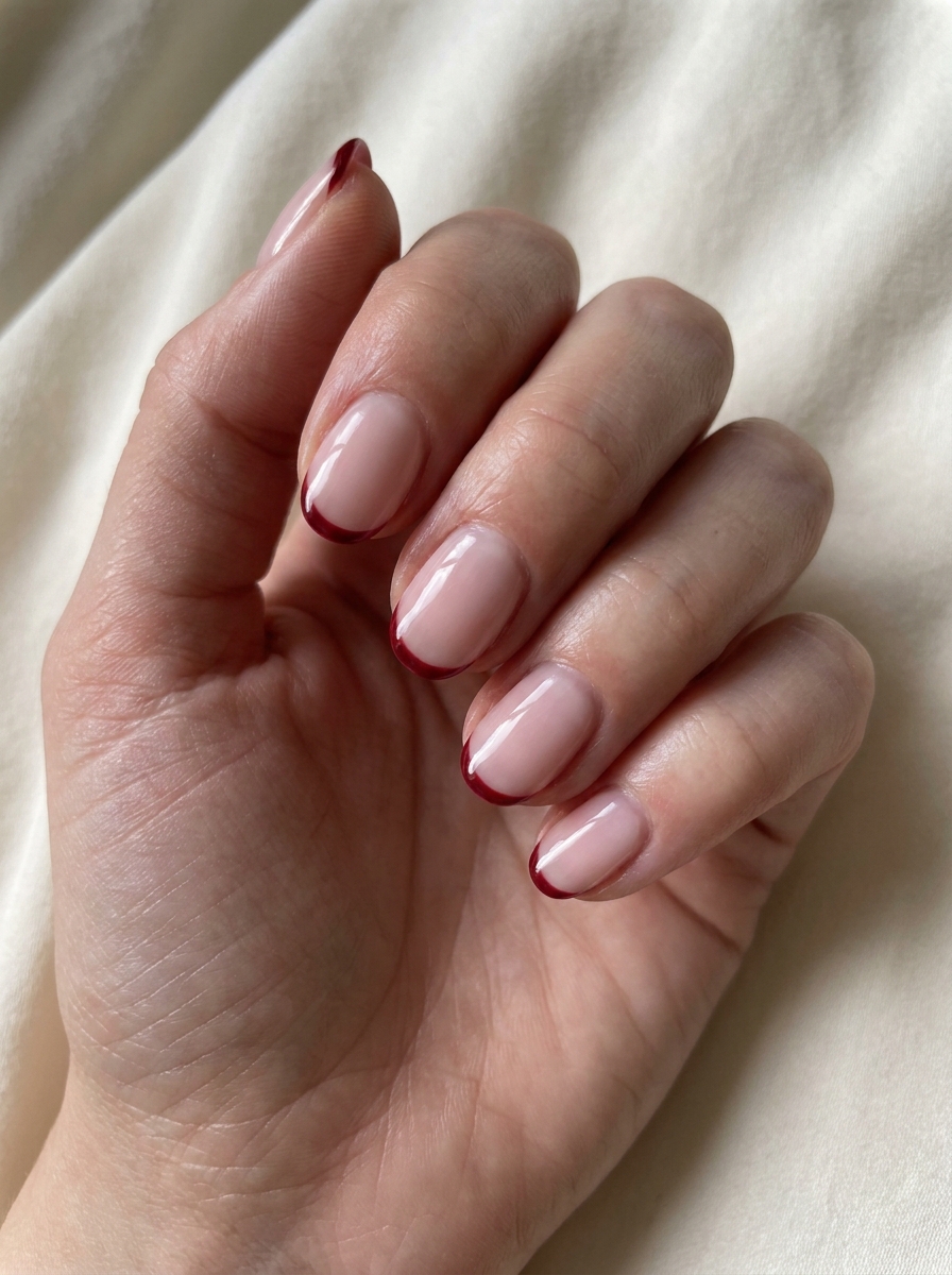 Oxblood Micro French als Oxblood Nails Inspiration 2026